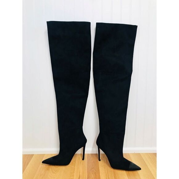 GOOD AMERICAN Black Stiletto Thigh High Slouch Boots Over The Knee Size 7.5 New‎ - Picture 5 of 14